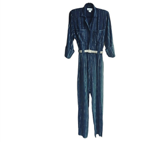 Vintage 80's Virgo II Black‎ Abstract Striped Jumpsuit - Picture 3 of 8